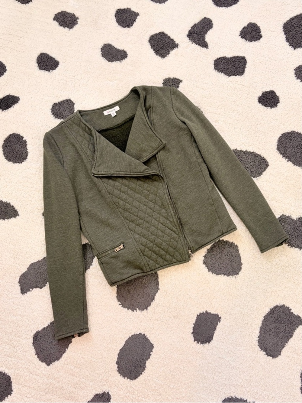 Athleta Womens XS Belvedere Green Quilted Moto Jacket Zipper Front Asymmetrical